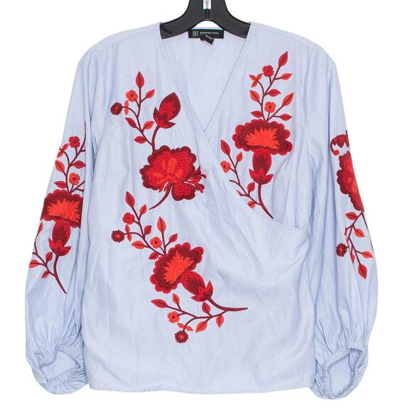 INC Top Boho Cottage Coastal Grandma Whimsigoth Embroidered Floral Stripe MP - Picture 1 of 7